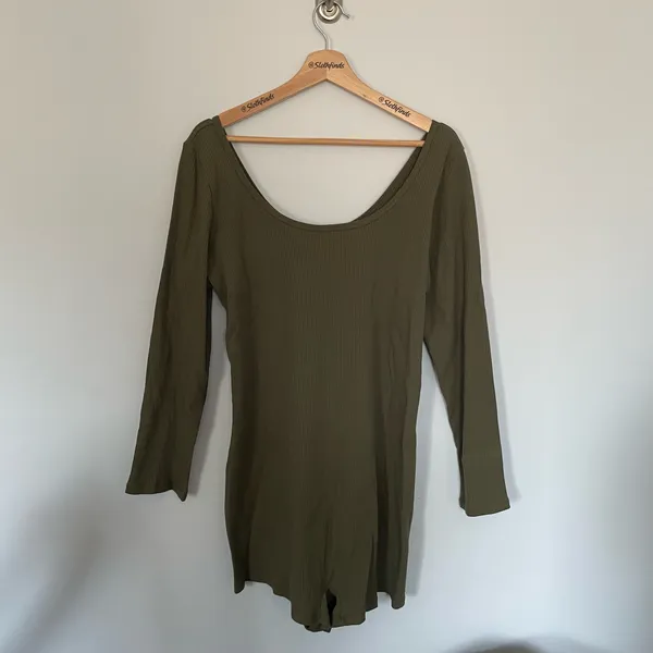 PINK Victoria's Secret Base Cotton Ribbed Long Sleeve Romper- Olive-Size XXL-NWT - Image 2