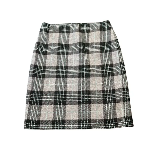 Talbots Grey Black Teal Plaid Pencil Skirt Lined Size 8 Knee Length Professional - Image 2