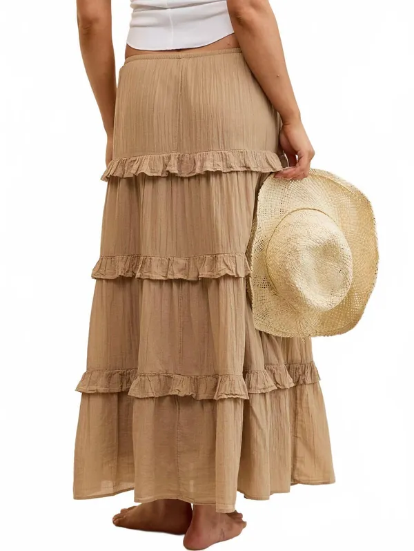 AE Ready To Ruffle Tiered Midaxi Skirt American Eagle NWT Toasted Almond XS - Image 4