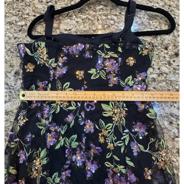 Sam Edelman Black Floral Sequence Embroidered Strapless Dress Size 4 $168 Mesh - Image 10