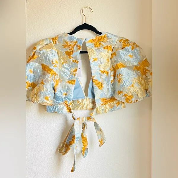 Showpo. Brailey Puff Sleeve Crop Top Blue Size 8 - Image 5