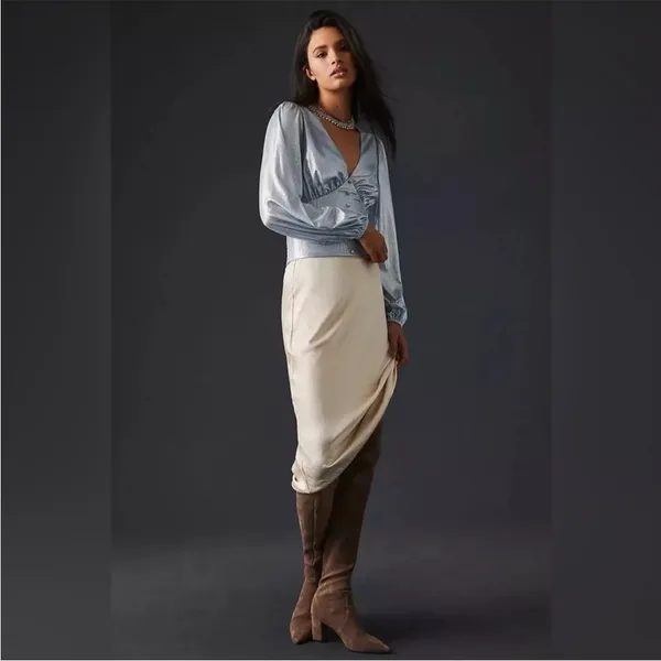 Anthropologie Flat White Shine Blue Iridescent Blouse Size XS NWT - Image 6