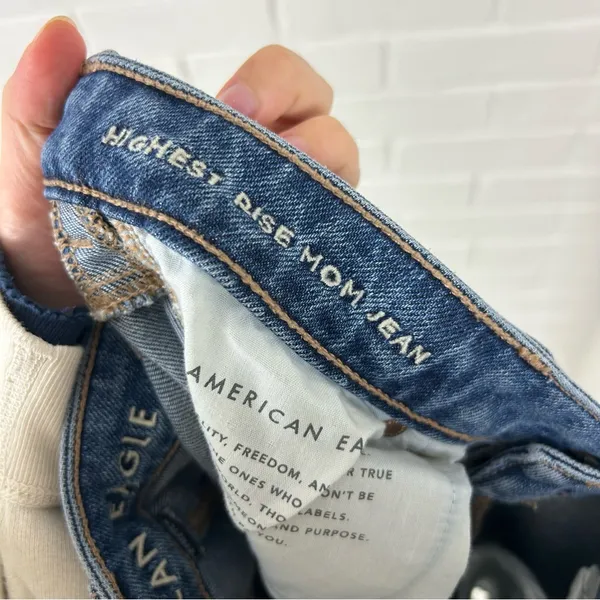 American Eagle Distressed Highest Rise Mom Jeans Size 10 - Image 3