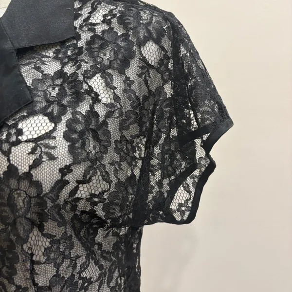 VTG 80s Victorias Secret Gold Label Black Floral Lace Sheer Lingerie Top‎ Small - Image 4