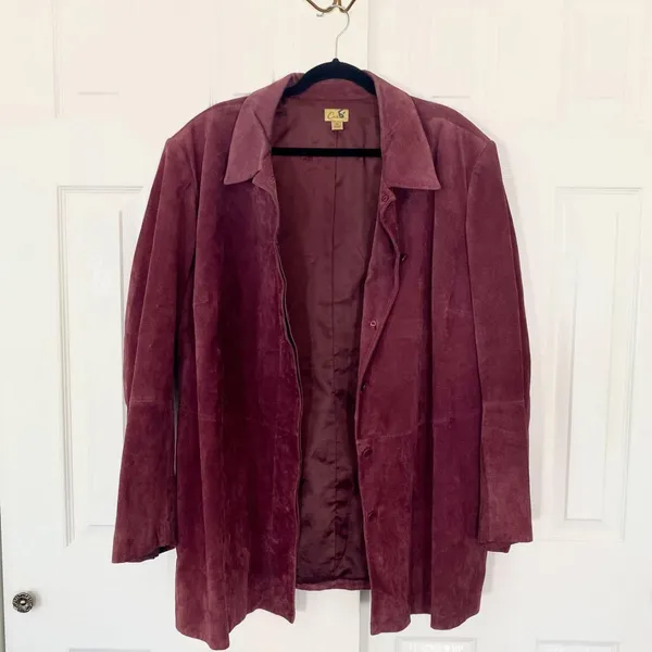 Caslon Early 2000's Burgundy / Berry Purple Red Genuine Leather Suede Jacket 3XL - Image 2