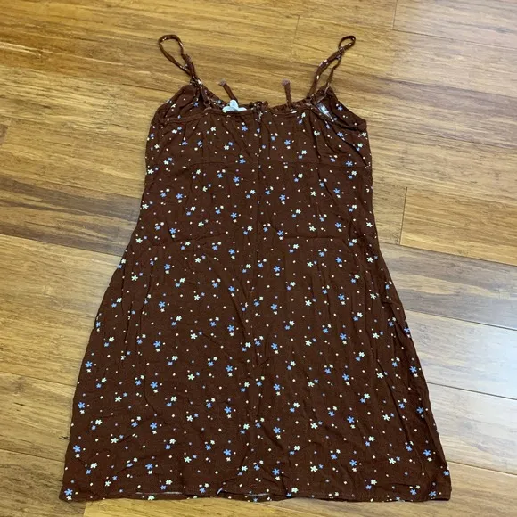 L.A. Hearts Floral Mini Dress Womens Size XS Brown Tie Front‎ Spaghetti Strap - Image 3
