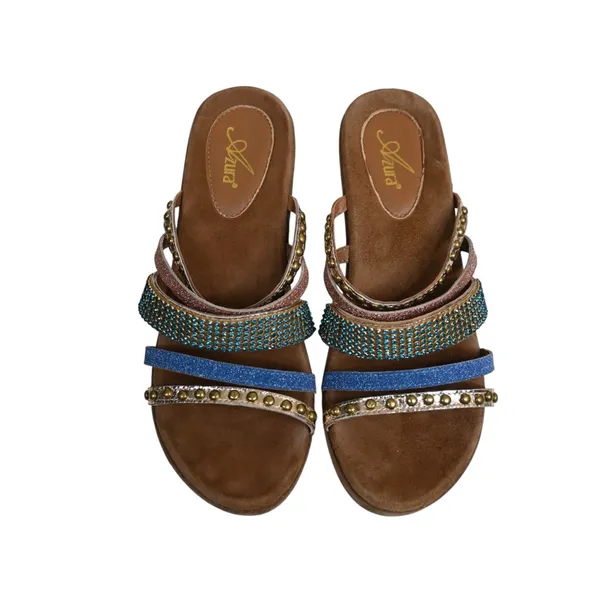 Azura Women's EU 41 Stylish Wedge Suede Leather Sandals Jeweled Studded - Image 2