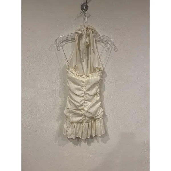 Outcast Rialo Mini Dress Womens XS White Ruched Halter Ruffle Bodycon Party - Image 5