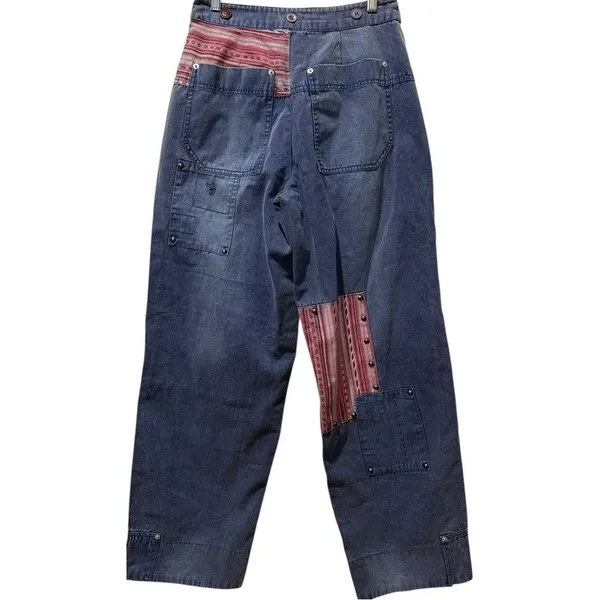 RARE Free‎ People La Vie Patched Patchwork Studded Blue Pants / Jeans Boho 4 S - Image 6