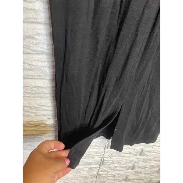 Quince Rib Knit Midi Dress Womens Small Black Excellent Tencel Long Sleeve Scoop - Image 8