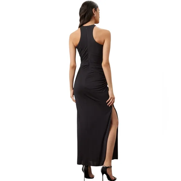 Halston - Lang Black Ruched Jersey Maxi Dress Size 14 Racerback - Image 4