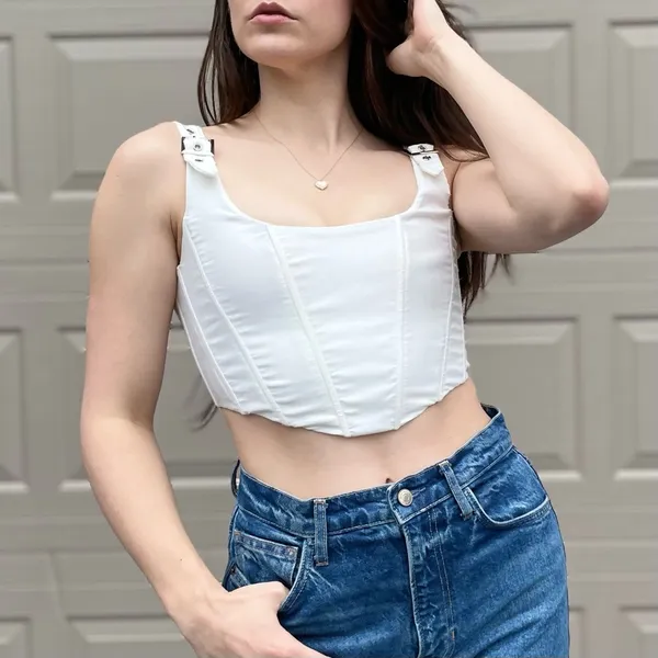 White Fox White Corset Crop Top XS - Image 5