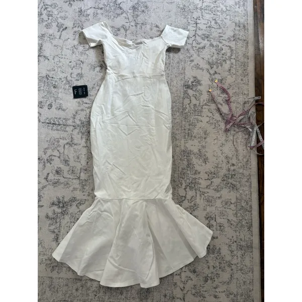 Lulus How Much I Care Ivory Off-the-Shoulder Midi Dress Size XS NWT Bridal Beach - Image 4