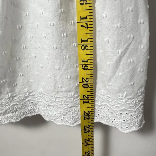 Old Navy Top Womens Med Peasant Eyelet White Blue Embroidery Boho Tie Back New - Image 10