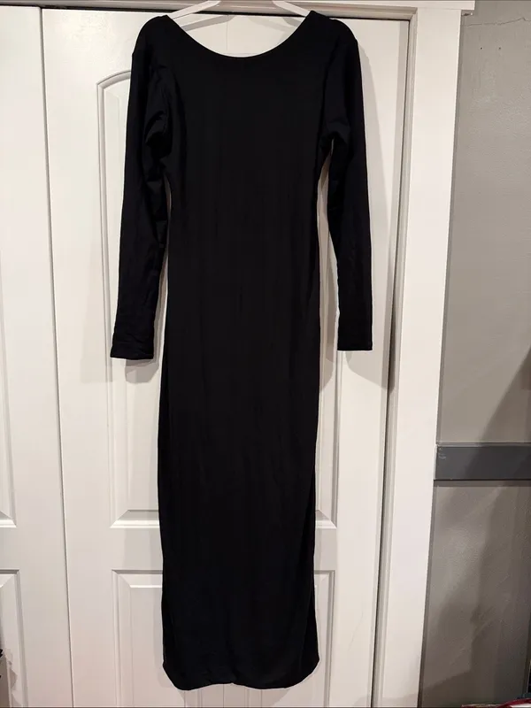 Oh Polly kiah Black backless Long-Sleeve High Slit‎ Maxi Dress 12 NWT - Image 4