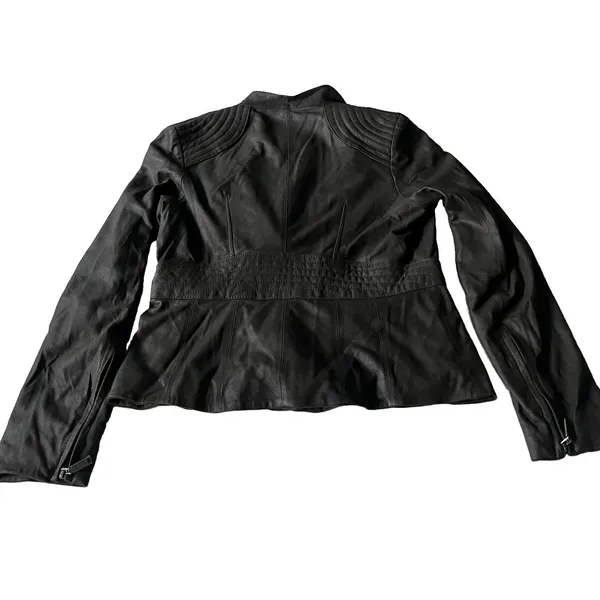 Elie Tahari Jeanette Drape Front Leather Jacket Small - Image 4