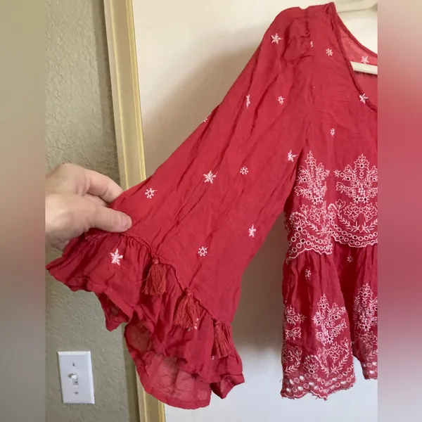 *American Eagle Coral Eyelet Cropped Embroidered Bell Sleeve Blouse #Gr - Image 7