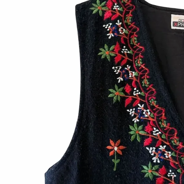 Body Xpressions Vintage Button Front Lined Vest Wool Blend Floral SZ M #2588 - Image 6