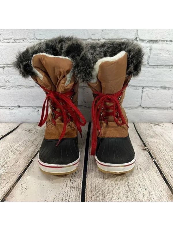 Wild Diva Womens Round Toe Faux Fur Lined Lace Up Mid-Calf Rain Boots Size 6 - Image 3