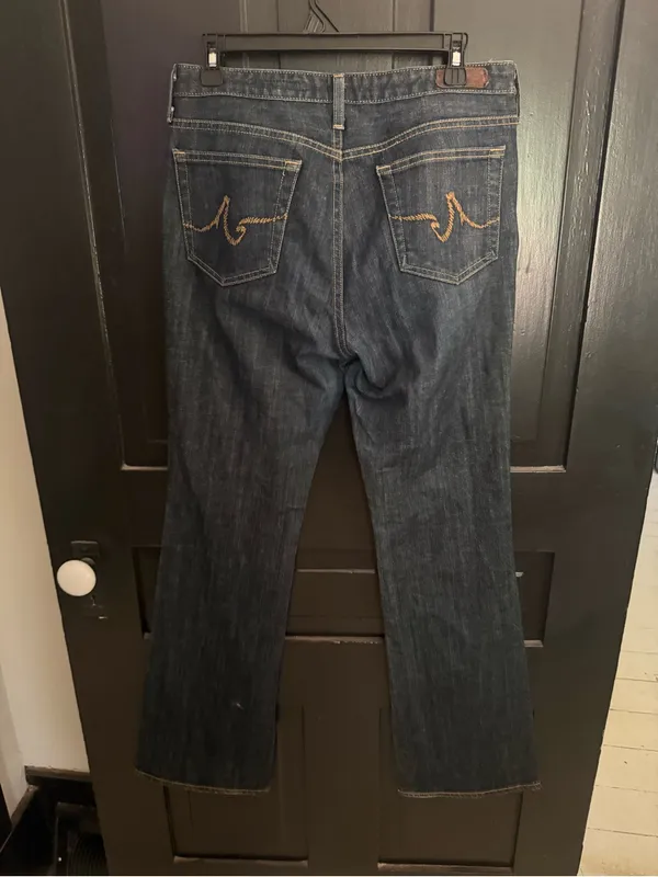 Ag Adriano Goldschmied Indigo Denim Jeans with Red Tag Trim - Image 4