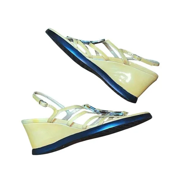 Stuart Weitzman Strappy Tortoiseshell & Leather Wedge Sandals 6.5 - Image 6