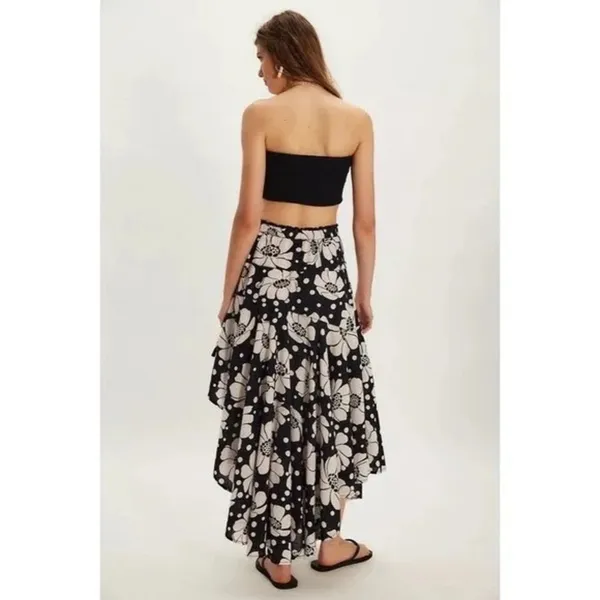 NWT!! FREE PEOPLE Poppy Printed Maxi Skirt Polka Dot Floral Black White Medium - Image 6