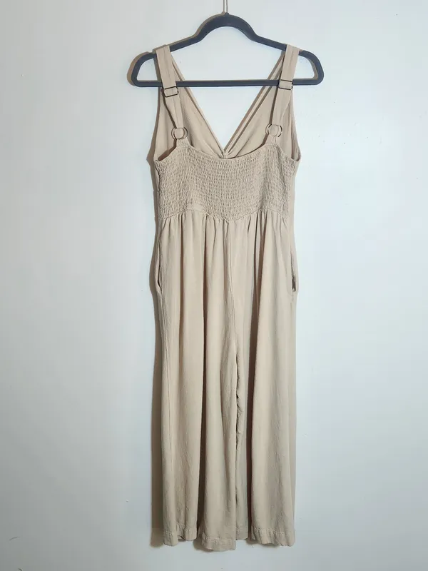 Anrabess Beige V-neck Wide Leg Jumpsuit Size Large - Image 2