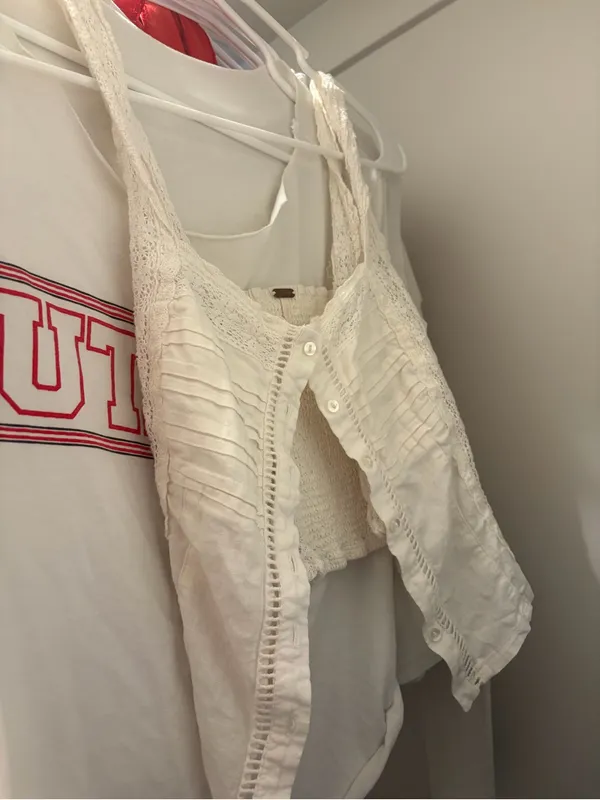 Free People White Lace-Trim Button Front Camisole - Image 2