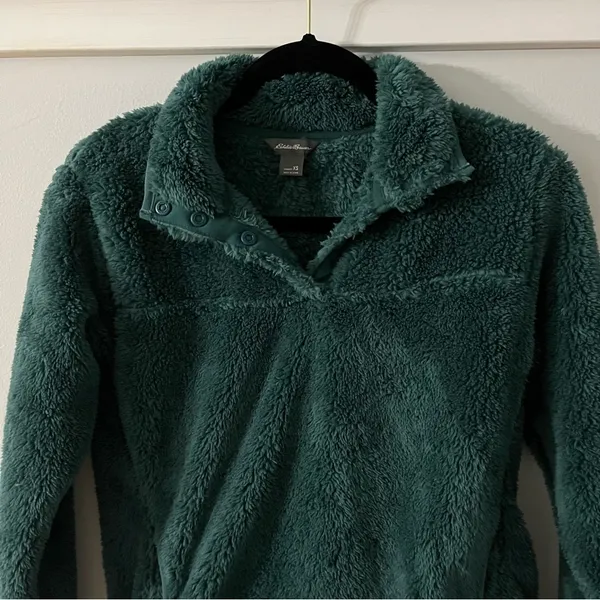 Woman's Eddie Bauer Plush Fleece 1/4 Snap Teal Pullover Size XS - Image 2
