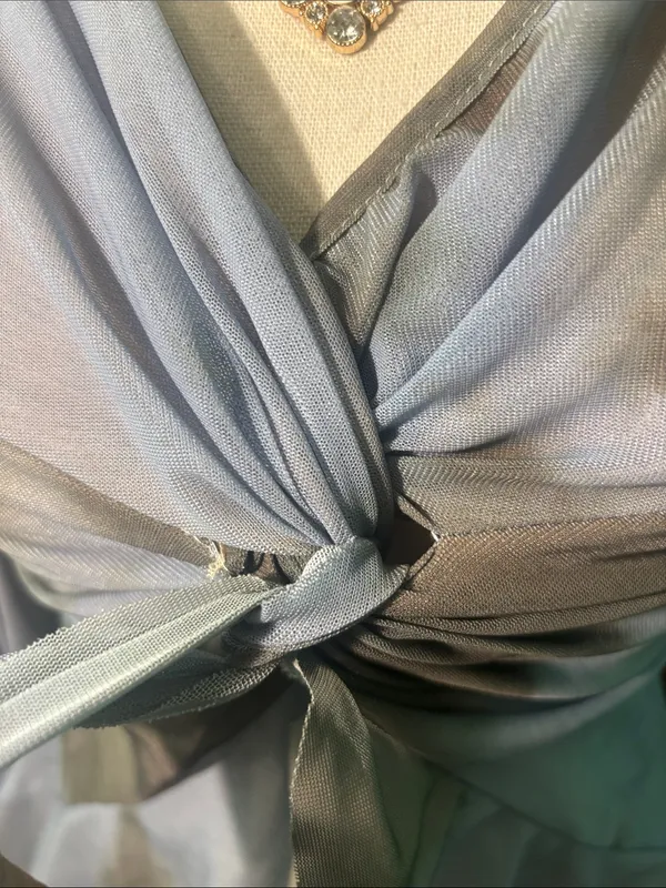 Sheer Knot-Front Blouse in Misty Blue - Image 4