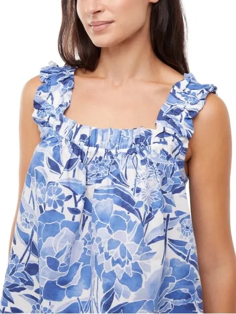 GAP 2 Pc Pajama Set Sz Medium Blue Floral 100% Cotton Ruffle Sleep Shorts Lounge - Image 7