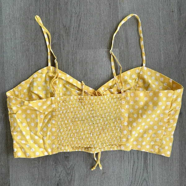Urban Outfitters Polka Dot Retro Cut Out Crop Top Yellow XL - Image 2