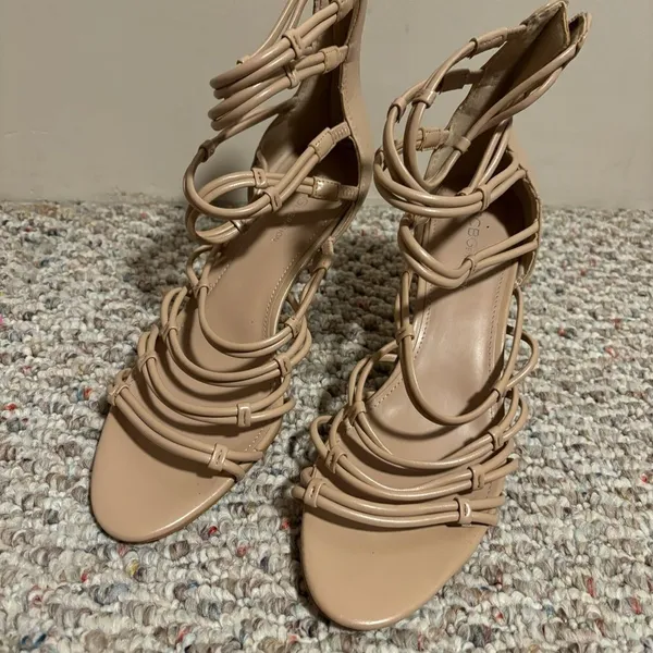 Like New BCBGeneration Maria Nude Beige Stiletto Zip-Up Strappy Heels- Size 10 - Image 6