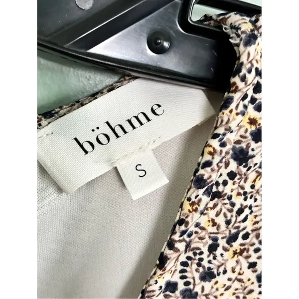 Bohme Skater Dress Women's Small Fit Flare Blue Taupe Floral BOHO Cottagecore - Image 2
