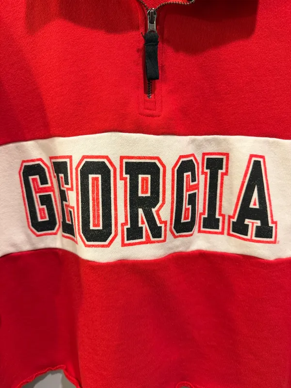 ‘47 University of Georgia Bulldogs Cropped Raw Hem Retro Inspired Quarter Zip Pullover Red - Image 5