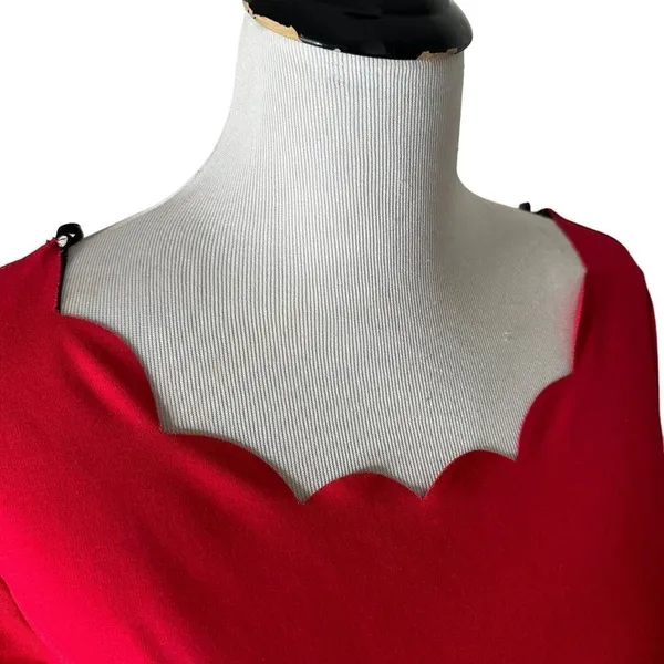 Lulus Red Scalloped Mini Skater Dress Womens L Stretch Knit Flared Fit & Flare - Image 6
