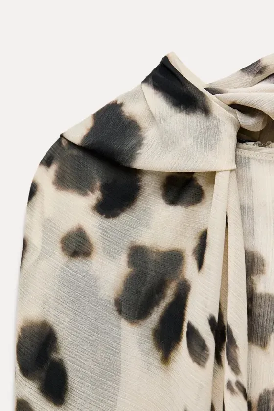 Zara dress voluminous maxi animal print kimono scarf layered casual boho - Image 16
