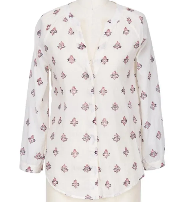 Paige Sammy Off-White Print Vneck Cotton Lightweight Top M - Image 3