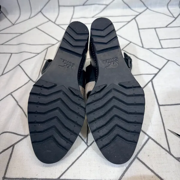 Sorel Joanie Wedge Sandals 10‎ Black Snake Embossed Leather Ankle Strap NL2852 - Image 9
