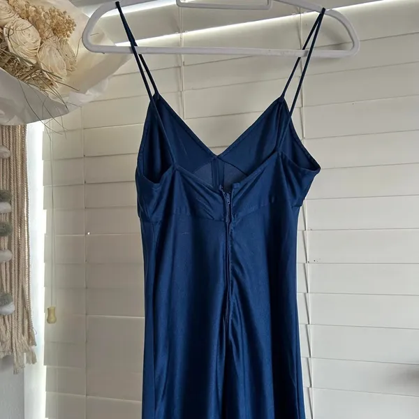 Vintage 70s Giorgio di Sant’Angelo Blue Pink Satin Floral Appliqué Maxi Dress S - Image 3