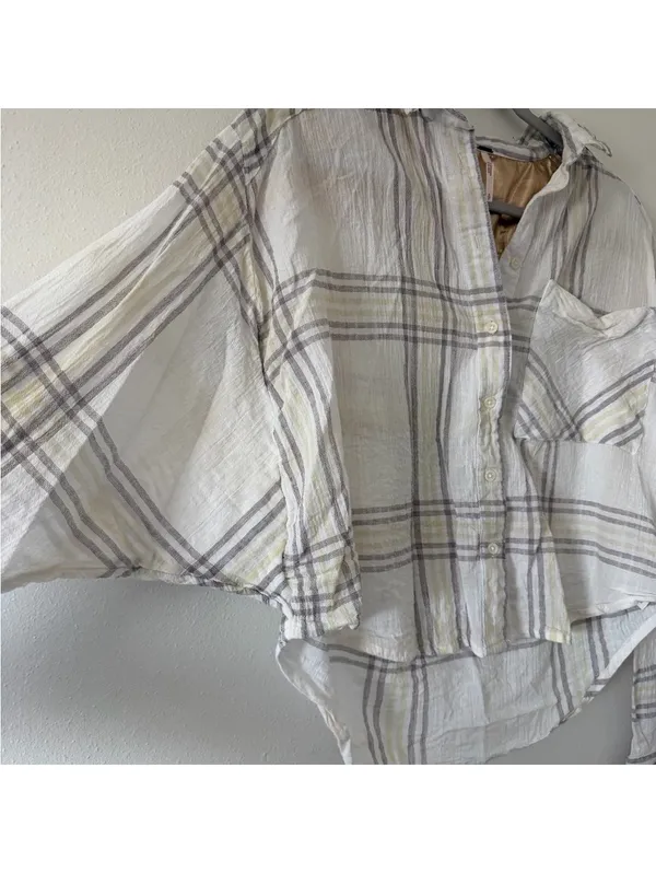 Free People Cutie Plaid Button Down Cream and yellow size small - Image 11
