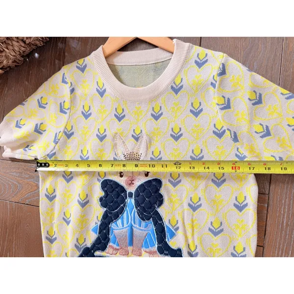 Unbranded Rabbit Embroidery‎ Short Sleeve Sweater Women Yellow Size M - Image 5