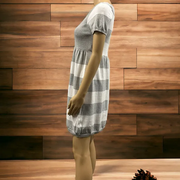 Pink Rose Premium Quality Grey White Striped Short Sleeve Knit Mini Dress Large - Image 5