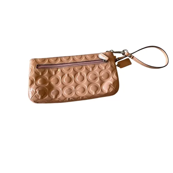 Coach Pink Signature C Embossed Patent Zip Wristlet Clutch - Image 2