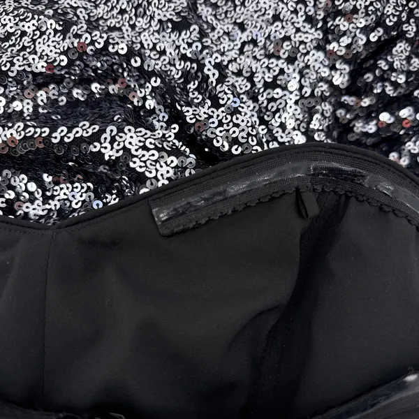 Badgley Mischka Gown Womens 4 Silver Black Excellent Sequin One Shoulder Formal - Image 8