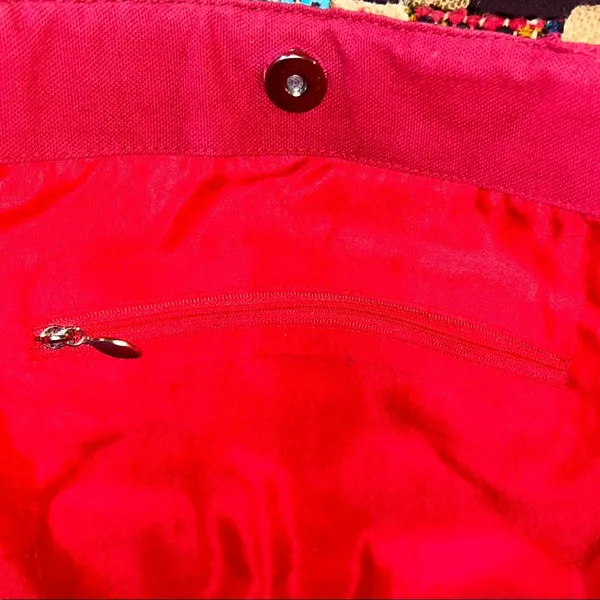 Colorful Woven Tote Bag Red - Image 12