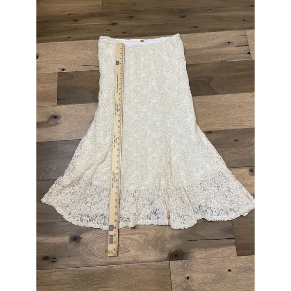 Free People Skirt Size L Cream Lace Tiered Mermaid Midi Cotton Blend - Image 4