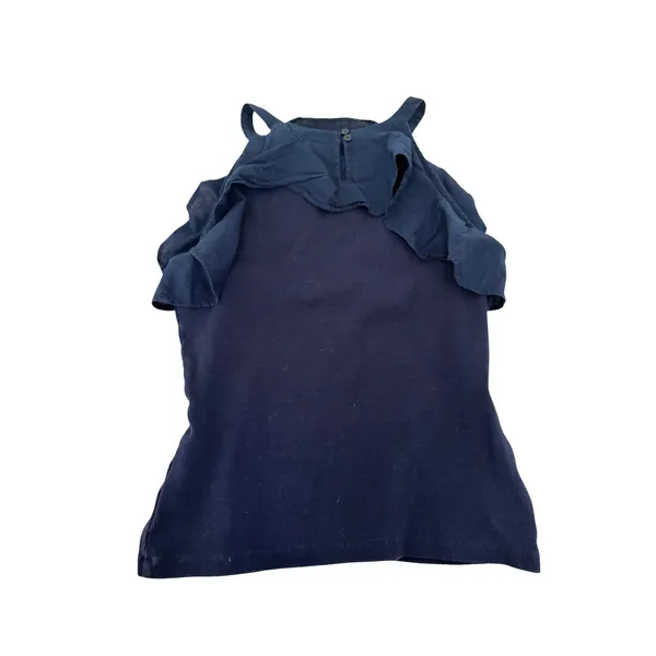 Maeve by Anthropologie Navy Blue Ribbed‎ Ruffle Cold Shoulder Halter Top XL - Image 2