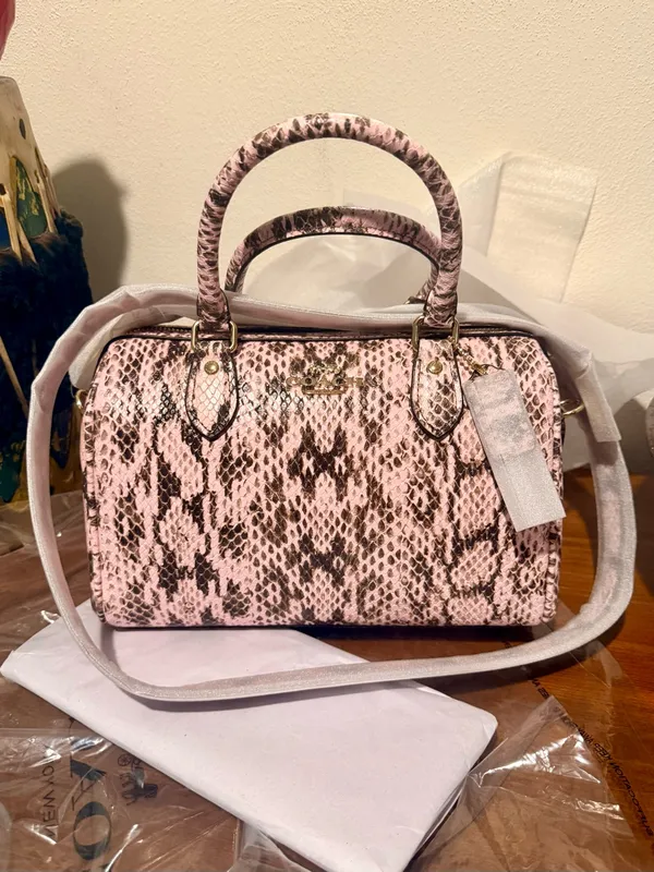 NEW Coach Rowan Pink Snakeskin Embossed Leather Satchel NWT - Image 2