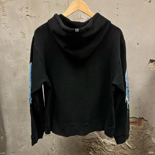 Old Navy Vintage Y2K Blue Flame Graphic Sleeve Hit Grunge Hoodie Medium Oversize - Image 5